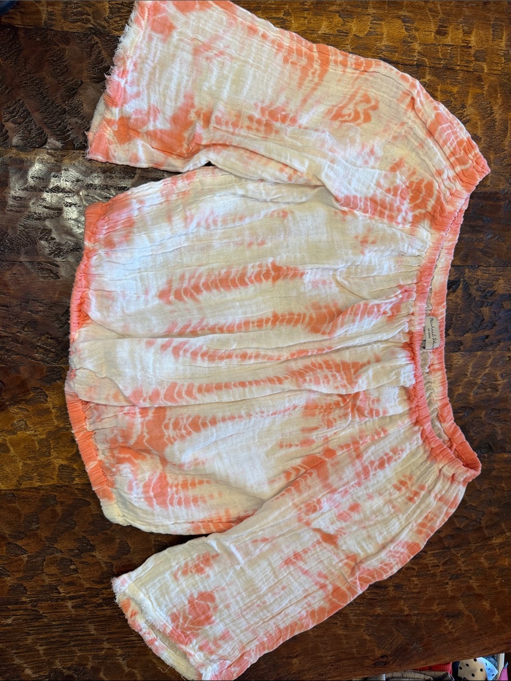 Michael Stars Tie Dye Off Shoulder Gauze Top Coral White size M